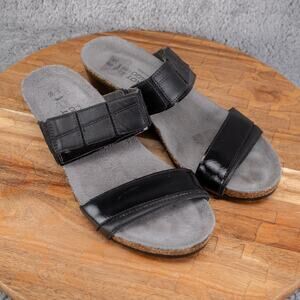 NAOT Royalty Black/Grey Banded Wedge Sandals Size 39 Euro 8 US